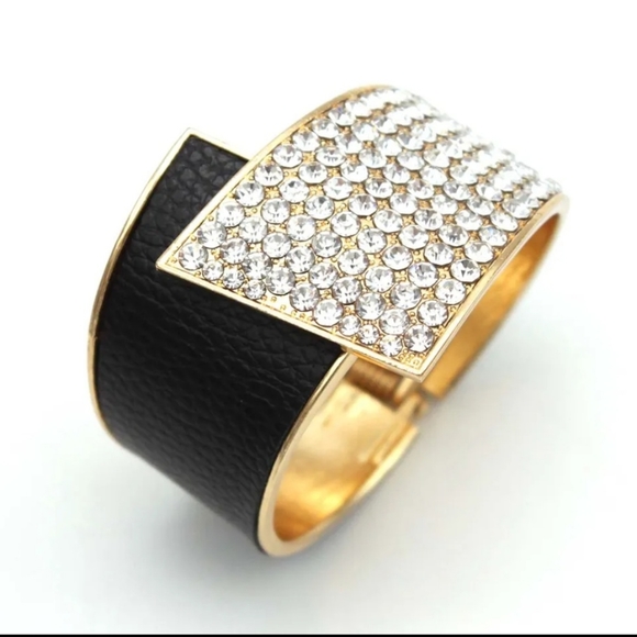 Fashion Geometric Cuff Bracelet Crystal Spring Open Wide Leather Bracelet Trendy - Picture 4 of 7